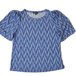 Democracy Shirt Womens Small Blue Geometric Puff Sleeve Crewneck Jersey Top‎
